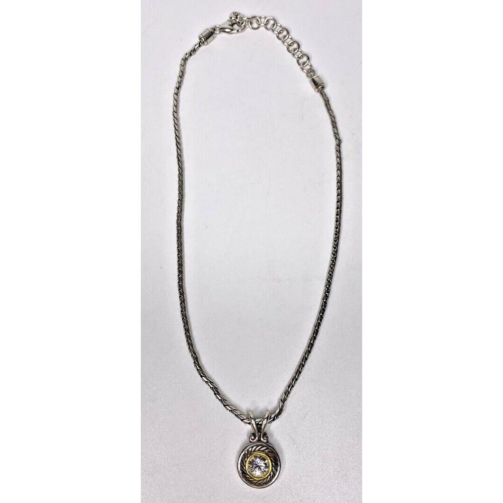 Brighton Two-Tone Necklace With Circular‎ Gem Pendant T2